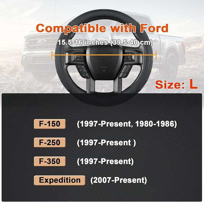 GIANT PANDA Car Steering Wheel Cover for Ford - F150 F250 F350 Expedition, (15.5-16 inches - Black)