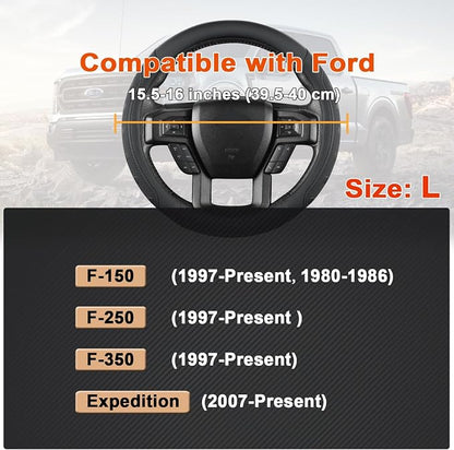 GIANT PANDA Car Steering Wheel Cover for Ford - F150 F250 F350 Expedition, (15.5-16 inches - Black)