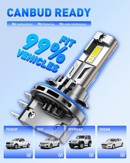 AUTOONE H15 DRL LED Bulb, Ultra-Bright H15 Daytime Running Lights, 3 Min Quick Install, No Flicker, 99% Compatibility, IP68 Rated, Pack of 2