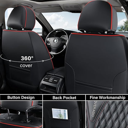 Coverado Car Seat Covers Full Set, Nappa Leather Seat Covers for Cars, Waterproof Front Seat Covers and Back Seat Covers, Car Seat Protector, Car Seat Cover Universal Fit for Most Cars, Black&Red