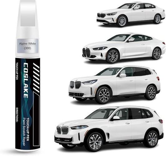 Car Touch Up Paint(Alpine White(300)) for BMW, Car Paint Scratch Repair Kit, Quick & Easy Solution to Repair, 2 in 1 Scratch Remover Pen with Color-Matched