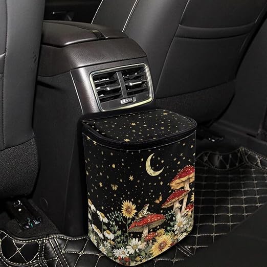 BIGCARJOB Mushroom Car Trash Can Bin for Back Seat, Portable Vehicle Trash Can with Mushroom Flower Print