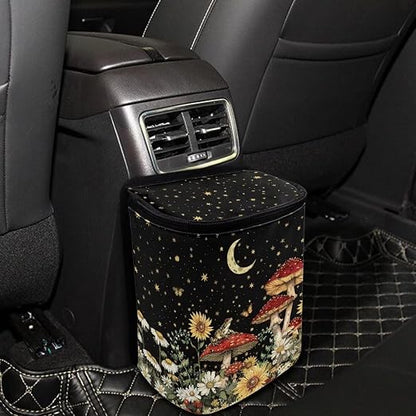 BIGCARJOB Mushroom Car Trash Can Bin for Back Seat, Portable Vehicle Trash Can with Mushroom Flower Print