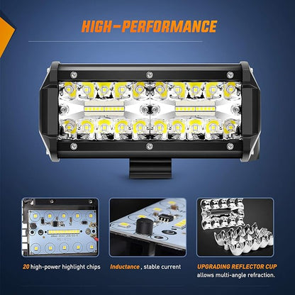 Nilight 18022C-B 6.5Inch 2PCS 6.5 Inch 120W Spot & Flood Combo Bar Driving Waterproof Led Work Light Triple Rows Off-Road Truck Car ATV SUV Jeep Cabin Boat, 2 Years Warranty (Pack of 12)
