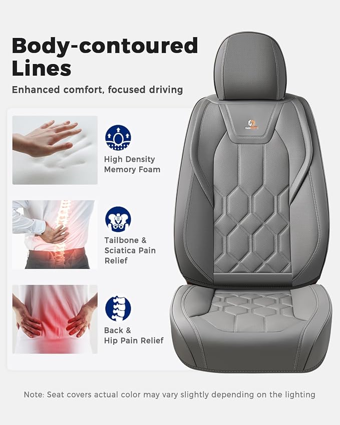 Huidasource Seat Covers Full Set, Universal Fit for Most Cars SUVs Trucks, Full Coverage Waterproof Leather Car Seat Cover, Airbag, Cupholder Compatible, Seat Function Retain, Velcro Adjustable, Gray