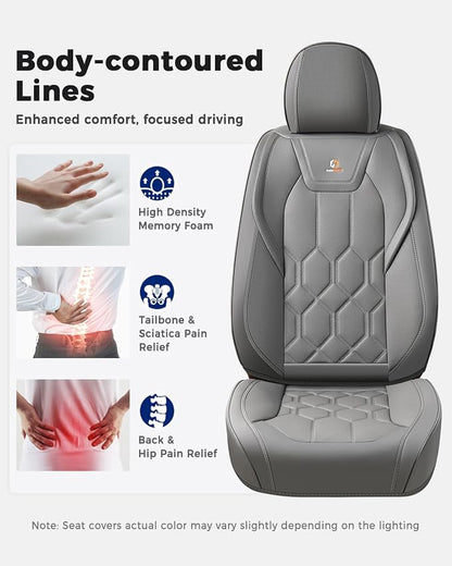 Huidasource Seat Covers Full Set, Universal Fit for Most Cars SUVs Trucks, Full Coverage Waterproof Leather Car Seat Cover, Airbag, Cupholder Compatible, Seat Function Retain, Velcro Adjustable, Gray