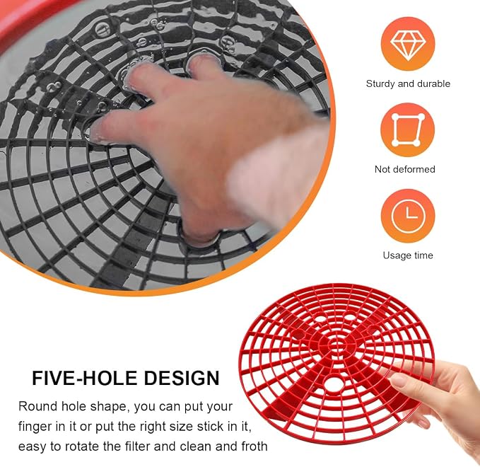 2 PCS Car Wash Bucket Inserts, Auto Detail Dirt Gaurd Buckets Filter Helps Remove Dirt Debris, Dirt Guard Insert Wash Filter Fits 12 Inch Diameter Bucket or 3-5 Gallon Buckets (Black+Red)