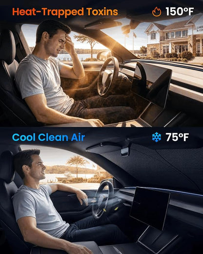 REEVAA Upgraded for Tesla New Model Y 2016-2026 (Juniper) Windshield Sunshade [Tailored Fit, 99% Sun Protection] Foldable Sun Shade Car Accessories with Storage Bag
