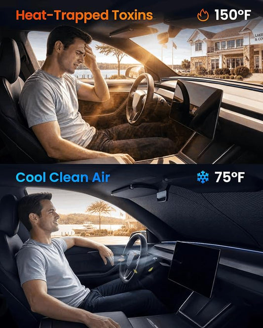 REEVAA Upgraded for Tesla New Model Y 2016-2026 (Juniper) Windshield Sunshade [Tailored Fit, 99% Sun Protection] Foldable Sun Shade Car Accessories with Storage Bag