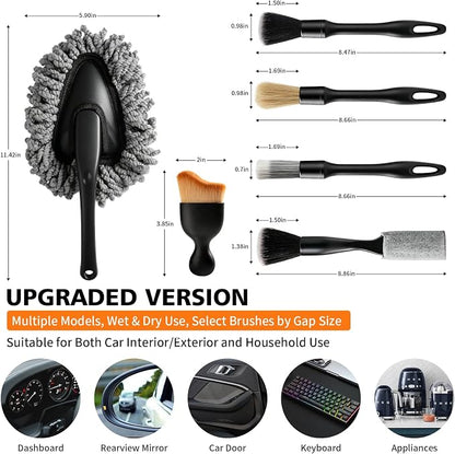 Car Detailing Brush Kit Interior & Exterior Cleaner, Ultra Soft Boars Hair Car Interior Detailing Brushes, 6 Different Detailing Brushes for Auto Detailing, Dashboard, Vents, Wheels and Tires