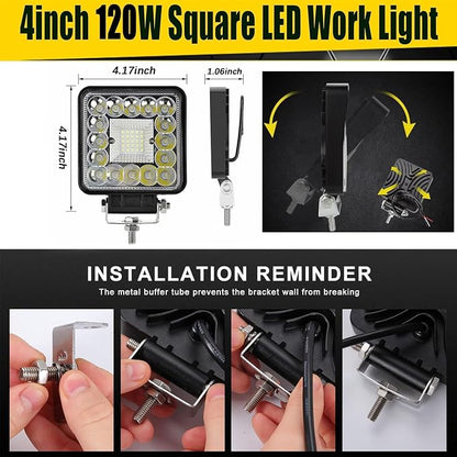 4 Inch LED Light Pods Bar with Wiring Harness, Cube LED Work Lights 120W 10000lm 2 Pack Off Road Lights for ATV UTV RV SUV SXS Tractor Truck Golf Cart Lawn Mower Go Cart, 12V 24V