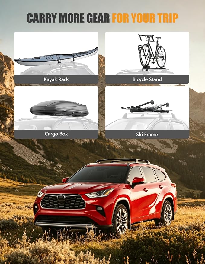 KINGGERI Lockable 260lbs Cross Bars Roof Racks Fit for Toyota Highlander 2020-2026 XLE Limited Platinum Hybrid, Heavy Duty Aluminum Metal Crossbar Luggage SUV Accessories(NOT for L/LE/LE Hybrid