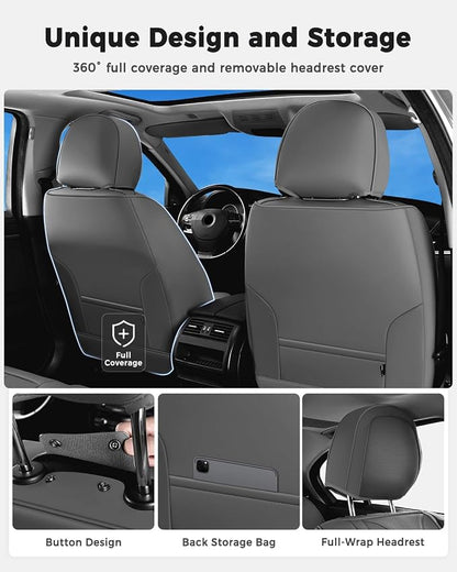 Huidasource Gray Front Seat Covers Luxury Nappa Leather, Front Car Seat Covers with Airbag, Front Storage Pocket, Lumbar Support, Cooling＆Heating, Universal Fit for Most Cars SUV Trucks, Gray