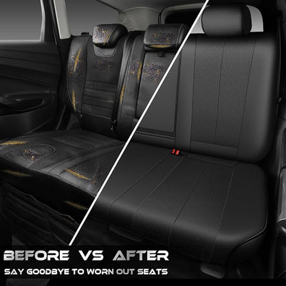 CAR PASS Back Car Seat Covers, Water Resistant Nappa Leather Rear Bench Seat Cover Universal Fit for Cars, SUVs, Vans, Trucks, Automotive Backseat (Rear, Black)
