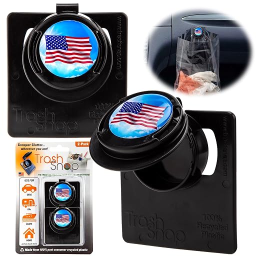 Reusable Bag Holders for Trash & Recycling | Eco-Friendly, Adhesive Clip System for Car, RV, Home, Travel, Boat | Recycled Plastic Old Glory - 2 Pack
