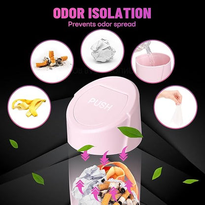 Car Trash Can Bin with Lid - Car Garbage Can Cup Holder - Pink Mini Leakproof Vehicle Garbage Bin with 20pcs Trash Bags - Automobile Organizers and Storage for Front Back Seat Accessories