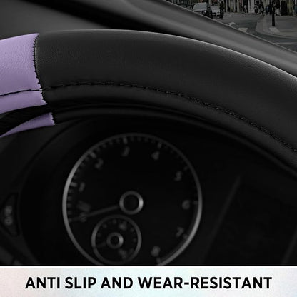 Road Comfort Leather Steering Wheel Cover – Premium Anti-Slip Car Steering Wheel Grip Cover – Universal Fit for 14.5”–15” Cars, Trucks & SUVs - Purple