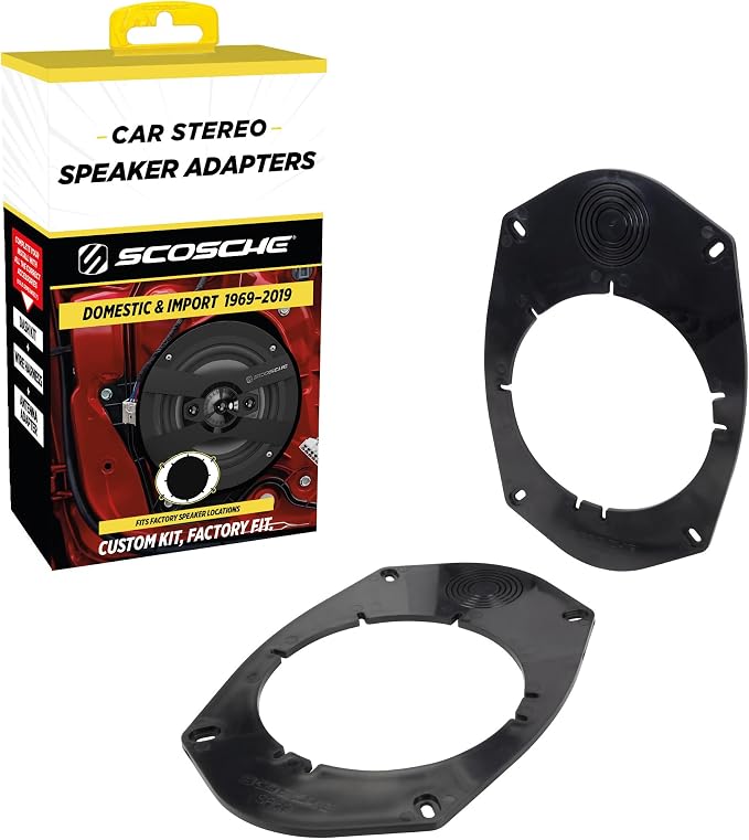 Scosche SA69 6X9" to 5.25”-6.5” Speaker Adapters Compatible with Select Import and Domestic Vehicles - 5 1/4" to 6 1/2" Adapter for Car Door Speakers - Sold in Pairs - See Guide in Image for Vehicles
