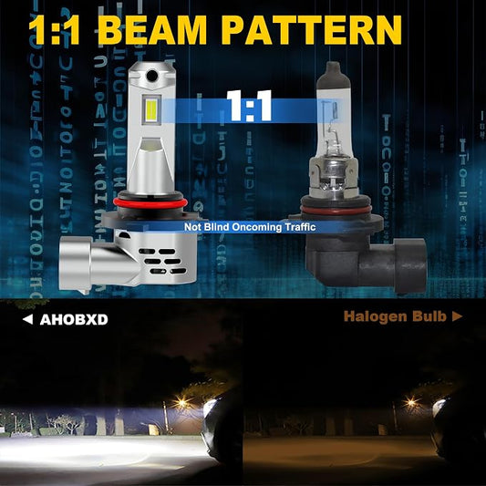 AHOBXD 9005 Light Bulb, 6500K White with Fan Cooling Upgraded Super Bright 900% 60000LM Brightness Real 1:1 Halogen Size 80000Hours Lifespan 9005/HB3 Car Fog Lights Pack of 2