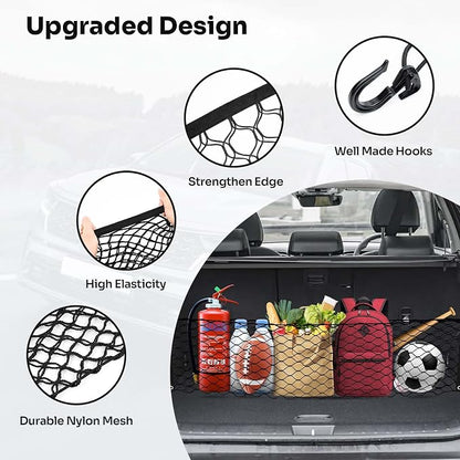 Canvcle Trunk Cargo Net for 2022-2025 2026 Hyundai Tucson Accessories Envelope Style Mesh Trunk Net Organizer and Storage Stretchable Adjustable Elastic Nylon Rear Cargo Netting with Hooks