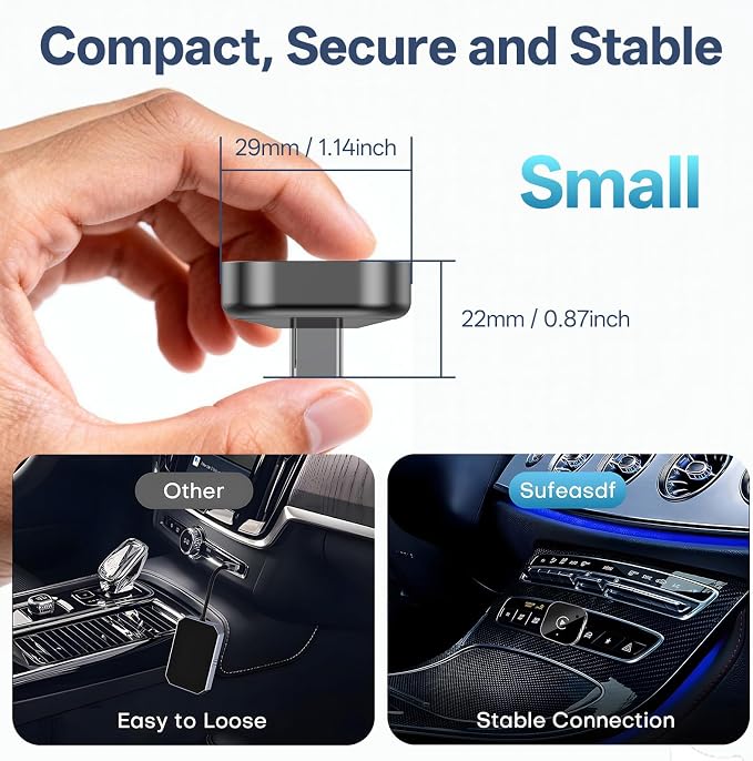 USB C Wireless CarPlay & Android Auto Adapter, Wired to Wireless Dongle | Plug & Play Compatible with iPhone & Android Smartphones.