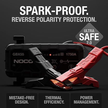NOCO Boost X GBX55: 1750A UltraSafe Jump Starter – 12V Lithium Battery Booster Pack, Portable Jump Box, Power Bank & Jumper Cables - for 7.5L Gas and 5.0L Diesel Engines