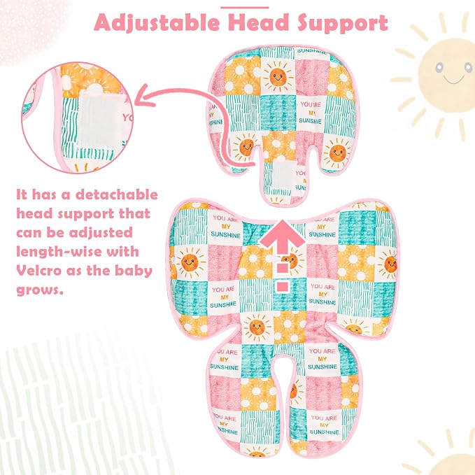 SWESEN Infant Car Seat Insert with 2 Strap Pads, Super Soft Carseat Head and Body Support for Baby Boys and Girls, Reversible Newborn Car Seat Insert Cushion for Strollers, Bouncers, Sunshine