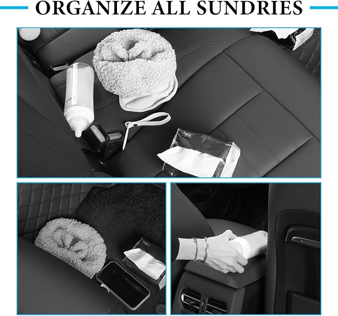 Car Seat Back Organizer with 2 Drink Cup Holder, Headrest Rear Seat Storage Organizer with Tissue Box and Hook, Multi-Functional Backseat Hanging Storage Box for Kids Travel (Black)