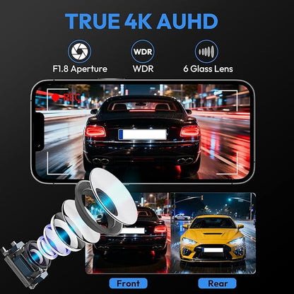 Front 4K & Rear 1080P Dash Cam for Toyota RAV4 2019-2021 LE Limited Premium XLE TRD Hybrid & RAV4 Prime 2021-2024 (Model A)(No Vent Hole),OEM-Style,Loop Recording,WiFi & App,128G Card
