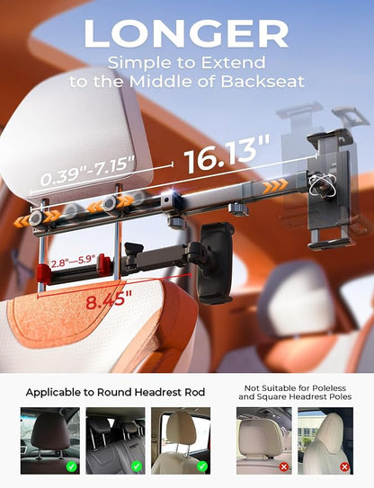 LISEN for iPad Holder Car Tablet Mount, Road Trip Essentials Toddler Kids Travel Gifts, Car Accessories for Women Interior Organizer Mens Truck 3in1 Tablet Holder for Car Camping Back Seat Headrest