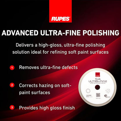 RUPES 9.DA180S Pack of 6 White D-A Ultra-Fine Polishing Foam Pads 180mm | Ideal for Paint Correction & Gloss Enhancement | Extremely Fine Defect Removal | Compatible with 6" Backing Plate