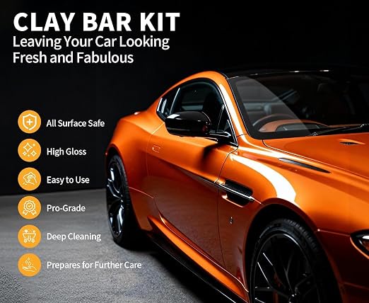 10 Pack Premium Clay Bar Kit - 16oz Synthetic Lubricant, Towels & Gloves - Car Detailing Kit for Cars, SUVs, RVs & Trucks - Removes Contaminants for Glass-Like Shine