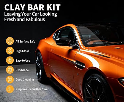 10 Pack Premium Clay Bar Kit - 16oz Synthetic Lubricant, Towels & Gloves - Car Detailing Kit for Cars, SUVs, RVs & Trucks - Removes Contaminants for Glass-Like Shine