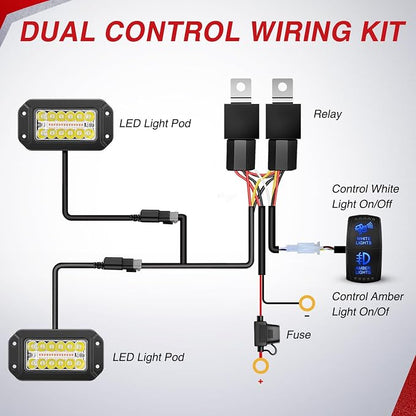 Nilight Flush Mount LED Light Pods 2PCS 6 Inch 39W Amber White 3 Lighting Modes Fog Lights Spot Flood Beam with Dual Control 18AWG Wiring Harness for Truck Pickup Golf Cart UTV ATV SUV Boat 4x4 Car