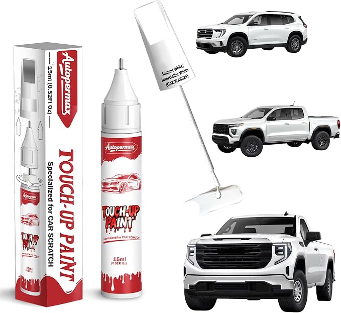 Summit White/Interstellar White(GAZ/WA8624) Car Touch Up Paint for GMC, Color Accurate Two-In-One Car Paint Scratch Repair Pen for Vehicles Chips and Nicks Scuff