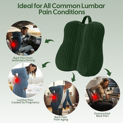 Lumbar Support Pillow for Recliner, Back Support Pillow for Office Chair, Back Cushion with Shredded Foam for Back Pain Relief & Reading, Lumbar Cushions for Couch, Sofa Seat, Car, Green