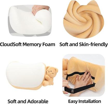 Car Headrest Pillow 2PCS Plush Bear ＆ Bunny Car Seat Headrest Pillow - Memory Foam Neck Support Cushions for Comfortable Driving, Easy Install & Washable (Brown)