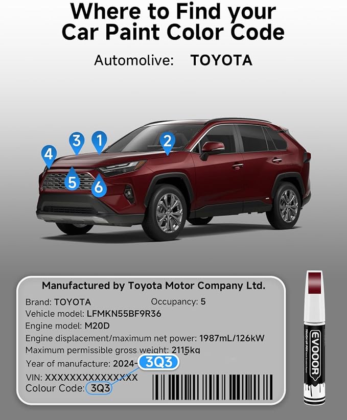 3Q3 Dark Red/Salsa Red Pearl Touch Up Paint Compatible with Toyota Exact Match 2 in 1 Touch up Paint for Chips and Nicks Repair