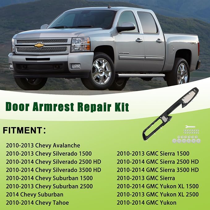 80994 Upgraded Door Armrest Repair Front Right Side Door Panel Handle Black Compatible with 2010-2014 Chevy Silverado Suburban Avalanche Tahoe,GMC Sierra Yukon Replaces 84127325