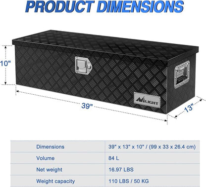 Nilight 39 Inch Truck Tool Box Heavy Duty Aluminum Stripes Plated Pick Up Truck Bed Toolboxes 39"x13"x10" Waterproof Storage Organizer for Bed of Truck RV Trailer with Side Handle Lock Keys, Black