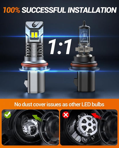 SEALIGHT S2S 9004 Light Bulbs, 40000LM Super Brighter, 6500K Pure White 9005 H11 Bulbs with Cooling Fan, 60K+ Hours Lifespan, 2-Pack for Powersports/ATV Lamps