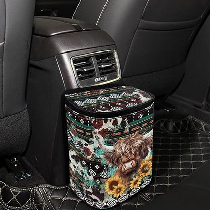 BIGCARJOB Car Trash Bag Southwest Highland Cow Car Trash Interior Accessories for Back Seat Headrest Car Trash Bin Hanging Trash Bag for Car Garbage Can