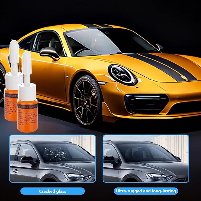 Brennenstuhl Windshield Repair Kit for Chips and Cracks, Rock Chip Repair Kit Windshield, for All Car Windshield Crack Repair Kit to Repair Scratches, with Curing and Pressurizing Device (Orange)