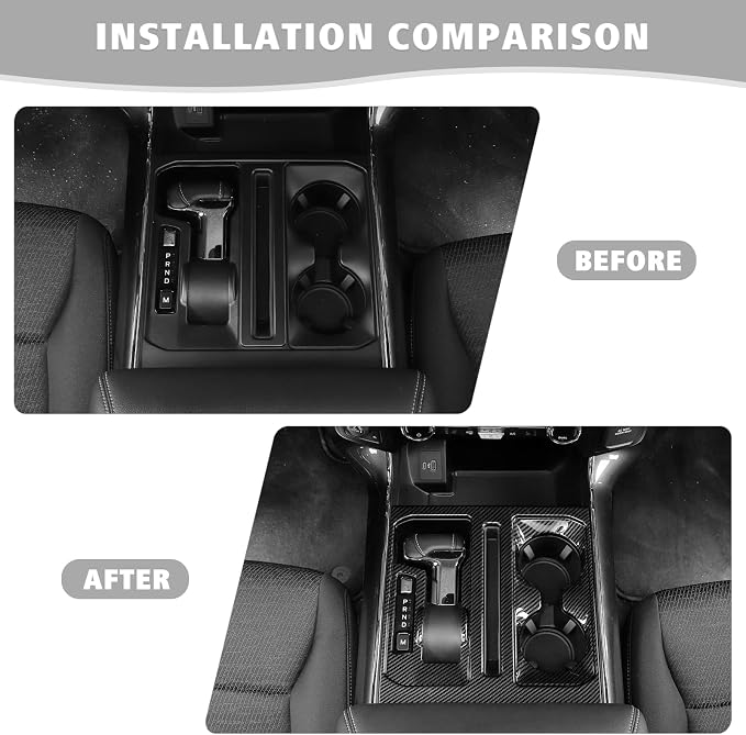 Jimen Compatible with Ford F150 2021-2025, Center Console Gear Shift Panel Trim Cover (Carbon Fiber Grain)