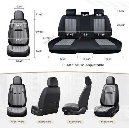 Coverado Car Seat Covers Full Set, Seat Covers for Cars, Car Seat Cover, Car Seat Protector, Leather Car Seat Cushion, Waterproof Car Seat Covers Front Seats and Back Fit for Most Cars(Black&Gray)