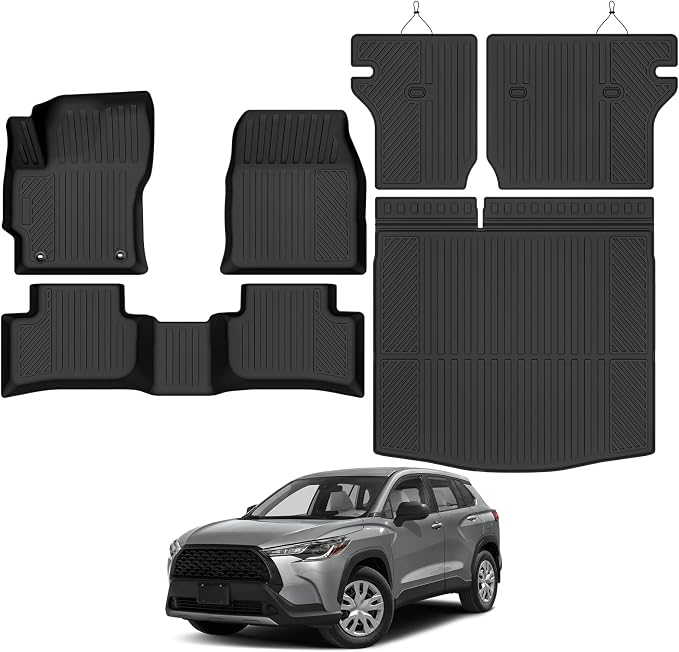 Custom Fit Floor Mats for 2022-2026 Toyota Corolla Cross Gas AWD (Not for FWD/Hybrid), All Weather TPE Floor Liners & Trunk Mat & Backrest Protectors, Odorless Full Set Interior Accessories