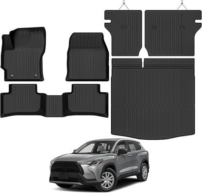 Custom Fit Floor Mats for 2022-2026 Toyota Corolla Cross Gas AWD (Not for FWD/Hybrid), All Weather TPE Floor Liners & Trunk Mat & Backrest Protectors, Odorless Full Set Interior Accessories