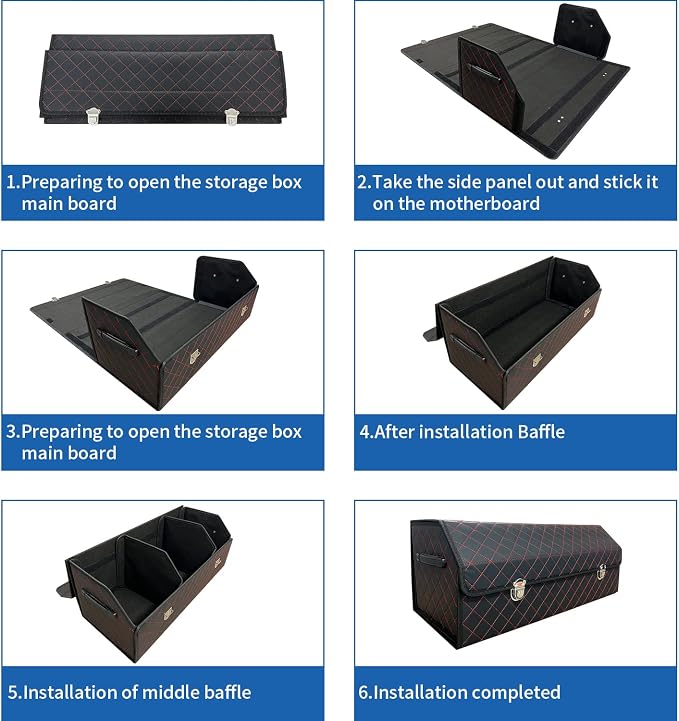 Car Trunk Organizer with Lid,Foldable Faux Leather Cargo Storage Box,3 Compartments,Collapsible Multi-Functional for SUV,Sedan,Vehicle Trunk