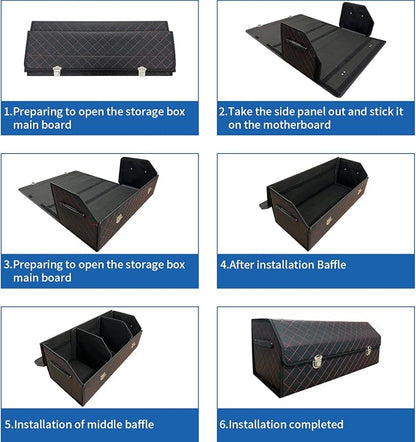 Car Trunk Organizer with Lid,Foldable Faux Leather Cargo Storage Box,3 Compartments,Collapsible Multi-Functional for SUV,Sedan,Vehicle Trunk