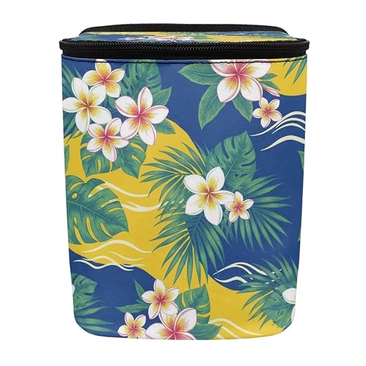 Talayituse Plumeria Palm Leaf Print Car Trash Bin, Large Size Auto Trash Can Adjustable Portable Garbage Can with Lid, Vehicle Hanging Bag for Headrest Front Back Seat